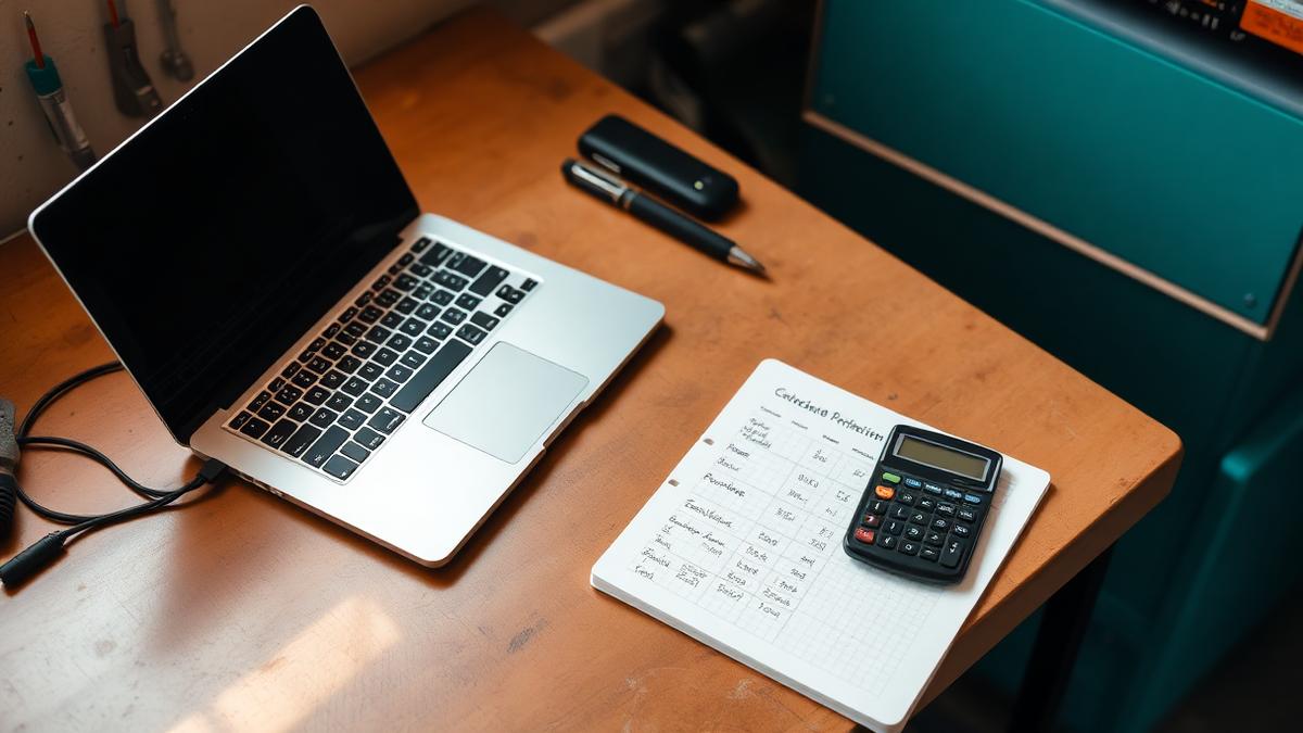 Laptop on a workbench beside a handwritten repair-versus-replace cost comparison